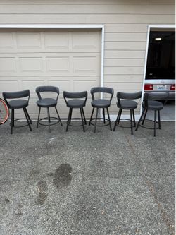 Set of 6 Gray Swivel Bar Stools