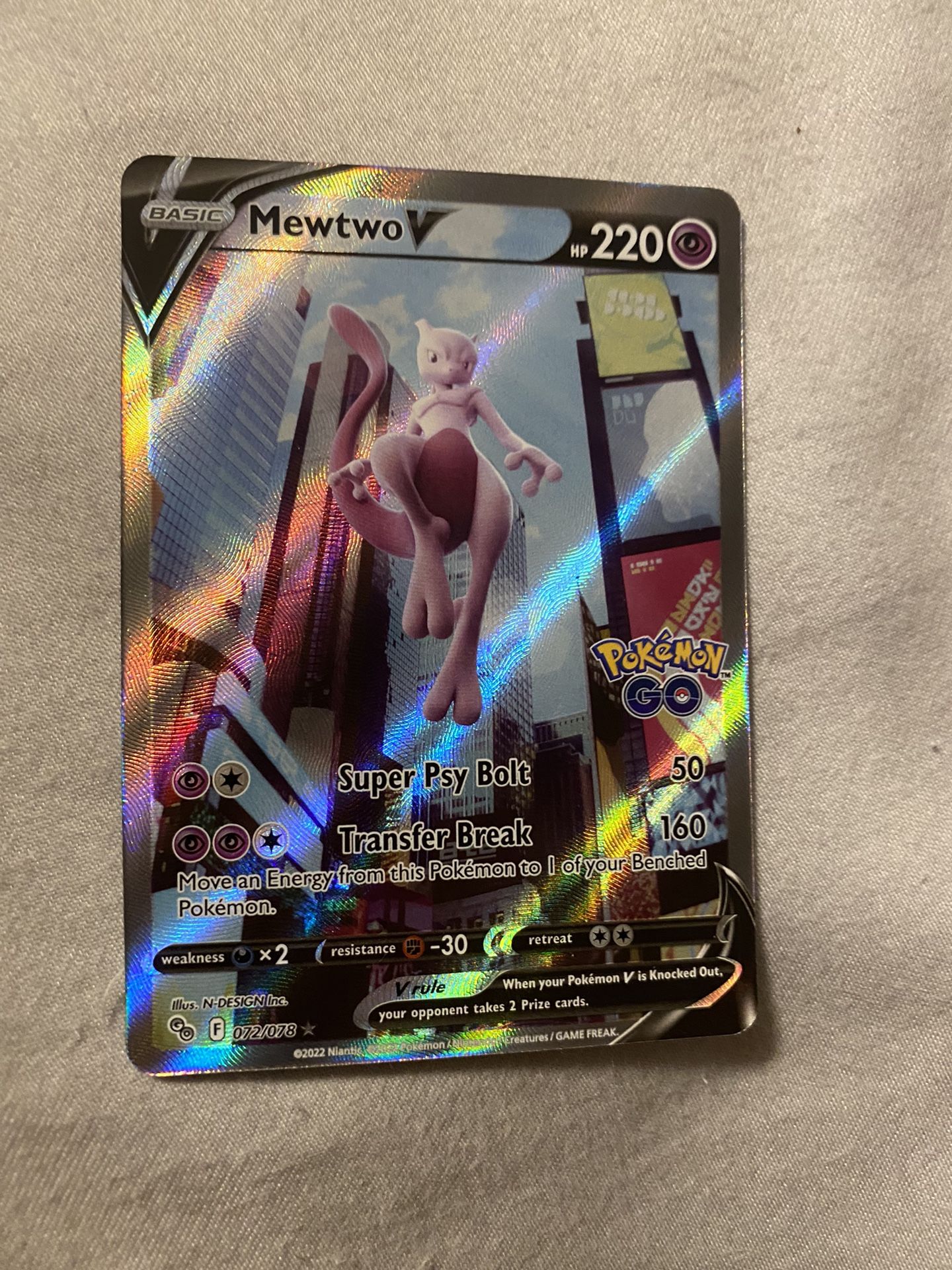 Pokémon TCG- (Pokémon GO) Mewtwo V Alternate Full Art 072/078 Near Mint