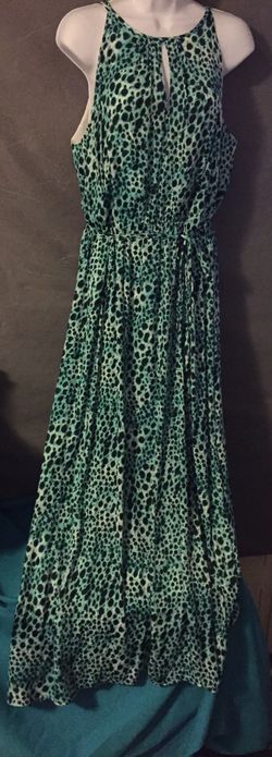 Jennifer Lopez Blue Leopard Print Maxi Dress Sz 14 Womens Jrs Sundress Cruise #206