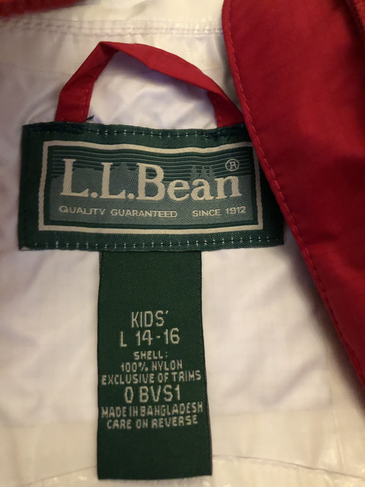 Rain Jacket Size L 14 Big Boy . L.LBean Excellent Condition