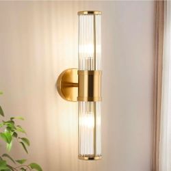 Ecobrt Modern Brushed Brass Vanity Light Fixture 1 Pack, Dual Glass Rods Wall Sconce for Bathroom