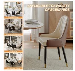 Set of two modern dining chairs white cream and brown fox leather new