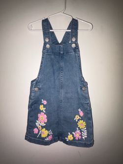 Epic Threads Girls Denim Jumper Dress Floral Embroidered Size 5