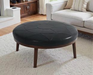 Black Leather Round Ottoman