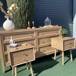 POTTERY BARN INSPIRED LONG WOOD DRESSER & TWO NIGHTSTAND/SIDE TABLES ***REFINISHED****