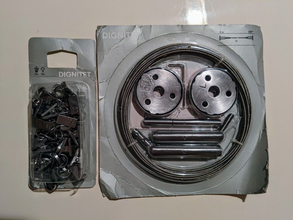 IKEA Dignitet Stainless Steel Curtain Wire & Clips/Hooks