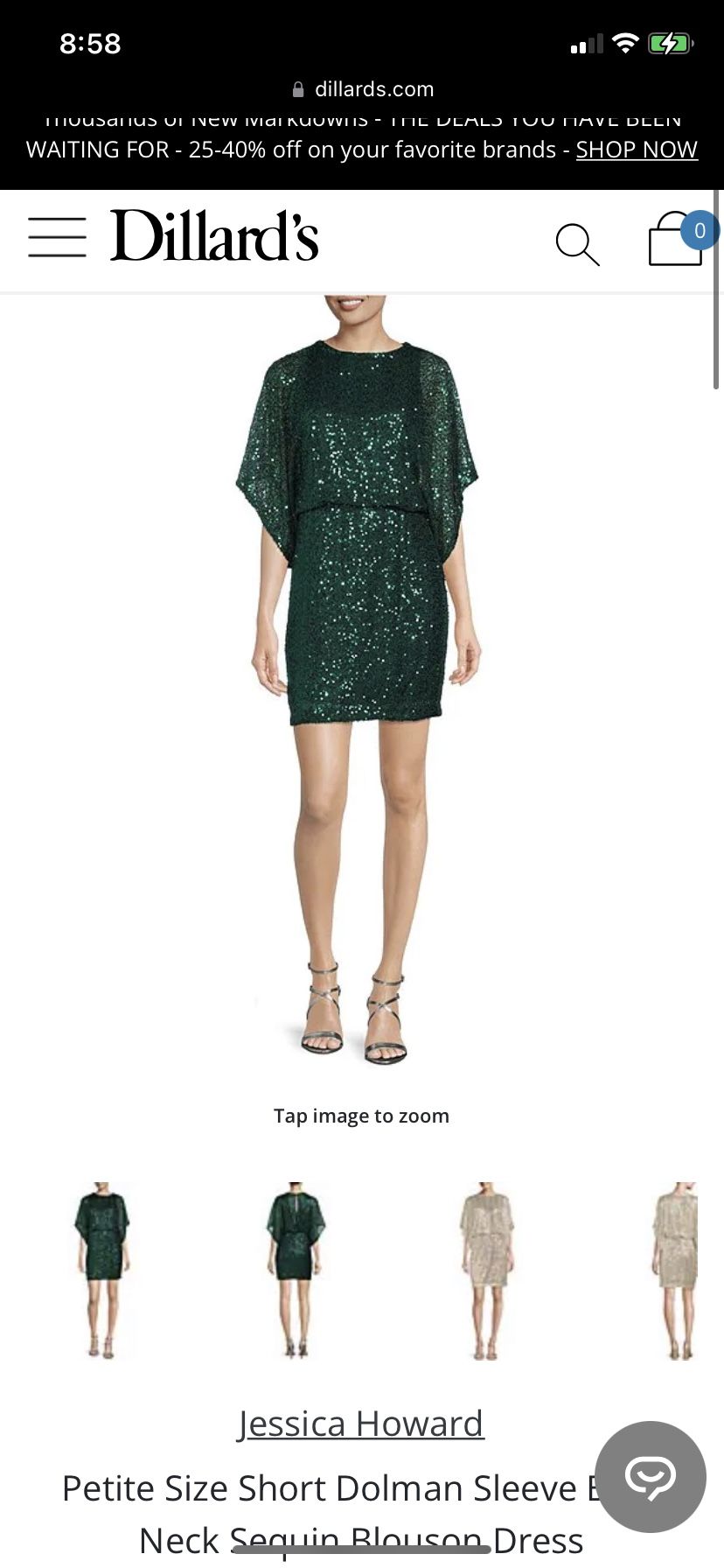 Jessica Howard Dolman Sleeve Boat Neck Sequin Blouson Dress
