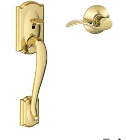 Schlage FE285 CAM 505 ACC 605 RH Camelot Front Entry Handleset with Right-Handed Accent Lever, Lower Half Grip, Bright Brass