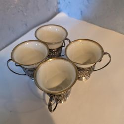 4 Demitasse Cups With Sterling Holders