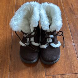Janie and Jack Leather Faux-Fur Trim Brown Boots Infant Girls Sz 11