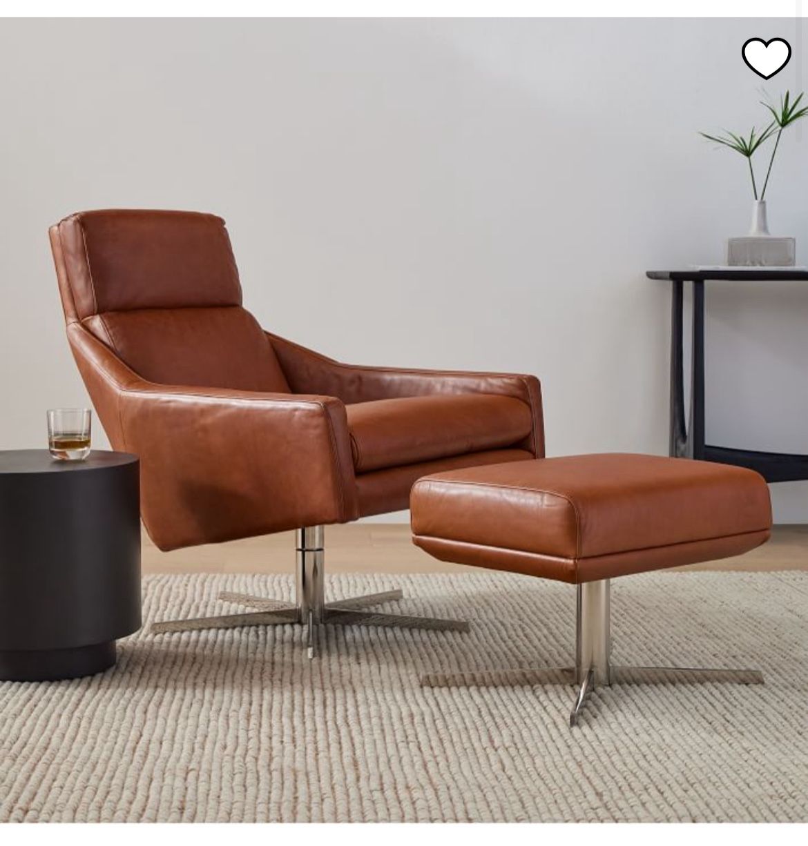 Austin Leather Swivel Chair & Ottoman Set