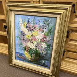 Vintage Oil Floral Painting Signed MAW