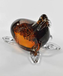Andy Thornal Art Glass Seal Sculpture – Amber & Clear Solid Glass Collectible Décor