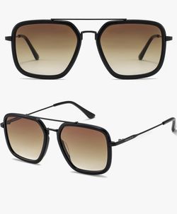 GMKATEYE Classic Square Aviator Sunglasses for Women, Brown Grad