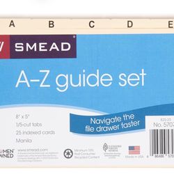 Smead Card Guide, Plain 1/5-Cut Tab (A-Z), 8"W x 5"H, Manila, 25 per Set (57076)