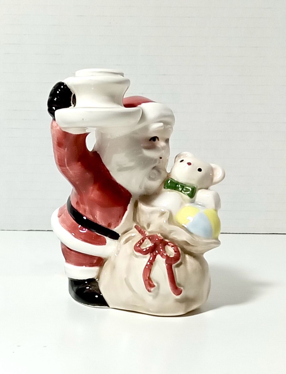Vintage 1981 Fitz and Floyd Santa With Bag of Toys Taper Candle Holder Figurine
