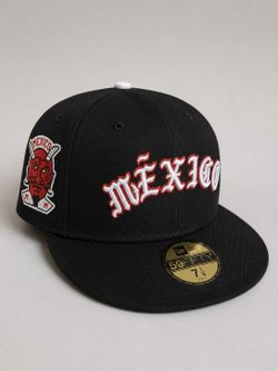 Born X Raised Diablos Rojos Mexico New Era Hat Size 7 1/8 Black