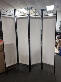 4 Panel Folding Metal Screen Room Divider Washable Insert Fabric