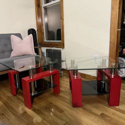 MID MOD red Glass Side Tables! 