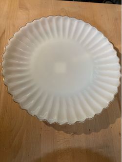 Two Fire King 1950 Vtg White With Gold Trim 14" Serving Platters