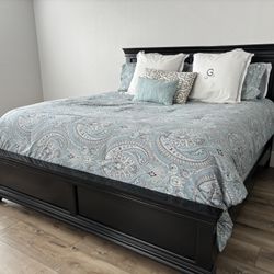 King Size Bed Frame, Dresser And 2 Night Stands 