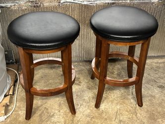 Wood Bar Stools With Leather Seat And Spins