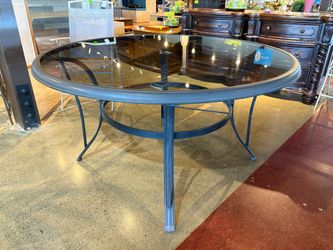 Dark Gray Round Glass Top Outdoor Patio Table