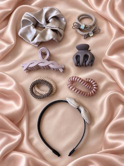 Women’s Hair Accessories Set Scrunchie Headband Claw Clips Rings Bow Rhinestone