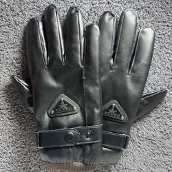 Black leather gloves