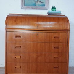 Mid Century Danish Teak Rolltpp Computer Deak/ Writing Desk, Delivery Available 