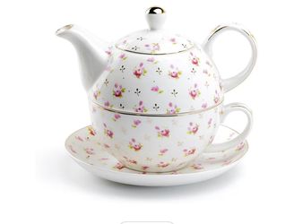 Gracie China by Coastline Imports Rose Bud Tea for One Set, 16-Ounce, White Pink