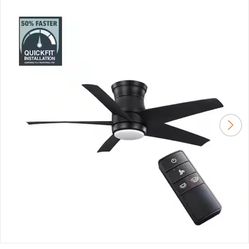 BRAND NEW IN BOX Hampton Bay Mena 44 in. White Color Changing Integrated LED Indoor/Outdoor Matte Black Hugger Ceiling Fan with Light Kit and Remote