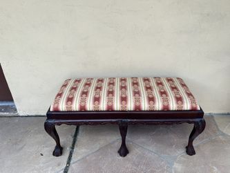 French Style Carved Mahogany Upholstered Long Bench 20th Century
