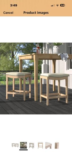 Barton Set of 2 Bar Stools Beige 24" Saddle Backless Premium Padded Indoor/Outdoor Nailhead Cushion Kitchen Counter Chairs Pub Seat Foot Rest 18 $70