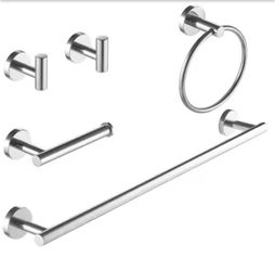 BWE 5-Piece Bath Hardware Set with Towel Bar Towel Hook Toilet Paper Holder and Towel Ring Set in Polished Chrome