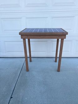 Cobalt Blue Tile Top Wood Plant Stand Side Accent Table