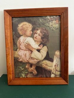 Vintage Children Print in Wood Frame - Fred Morgan