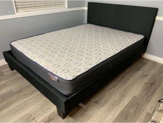 Queen Black Bed With Mattress 