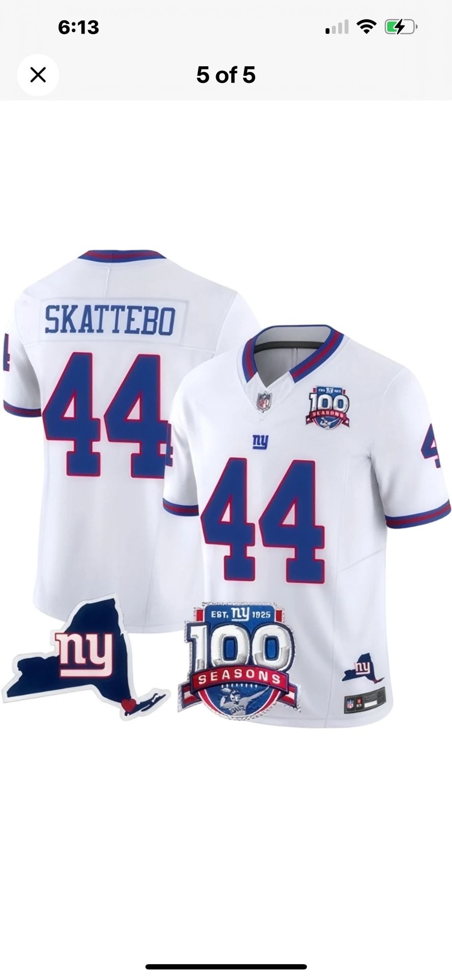 New York Giants #44 SKATTEBO White 100 Seasons jerseys
