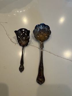 2 Antique Silverplate Serving Spoons - Pierced Bon-Bon and Berry Spoon