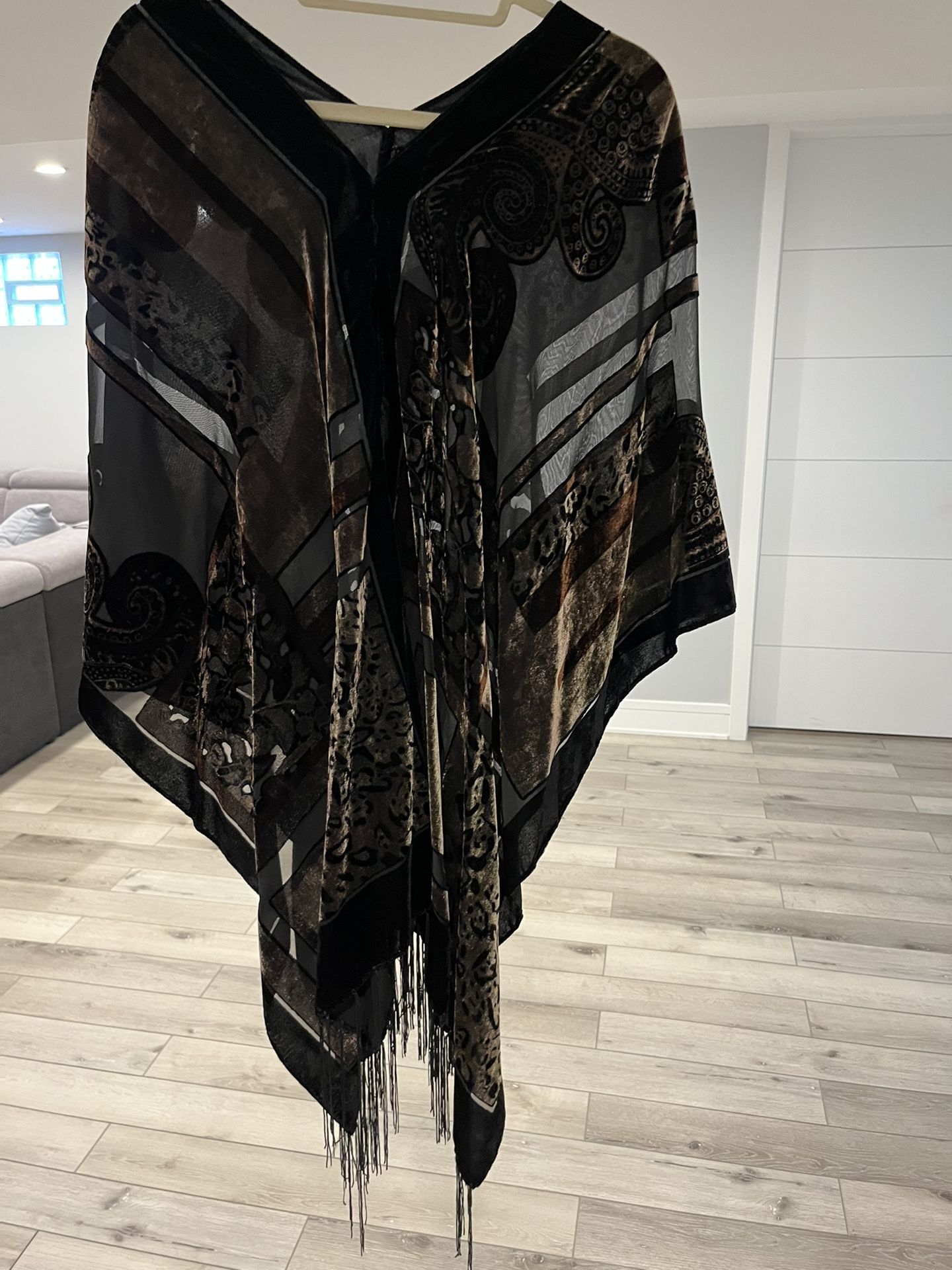 Handmade Poncho Black And Brown One Size