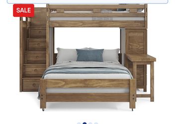 Chestnut loft style bunk bed set with mattresses