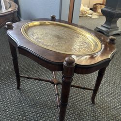 Brass And Wood Side Table