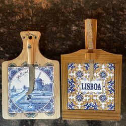 Two Ceramic Tile Cheese Boards