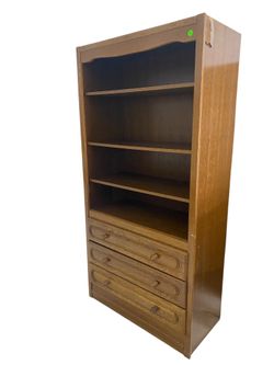 Large Vintage pressed wood shelving unit with oak finish with adjustable shelves and drawers