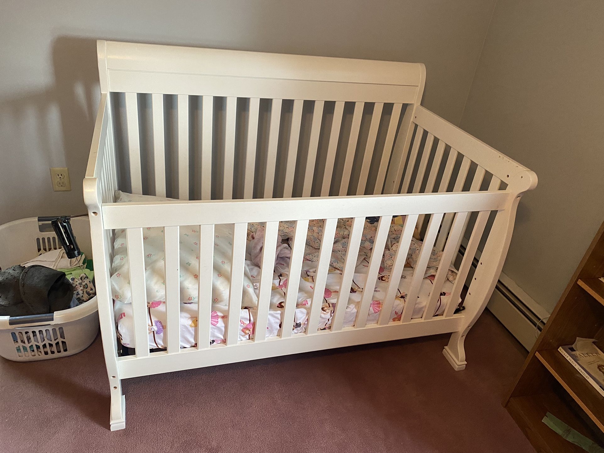 White Wooden Crib With Mattress