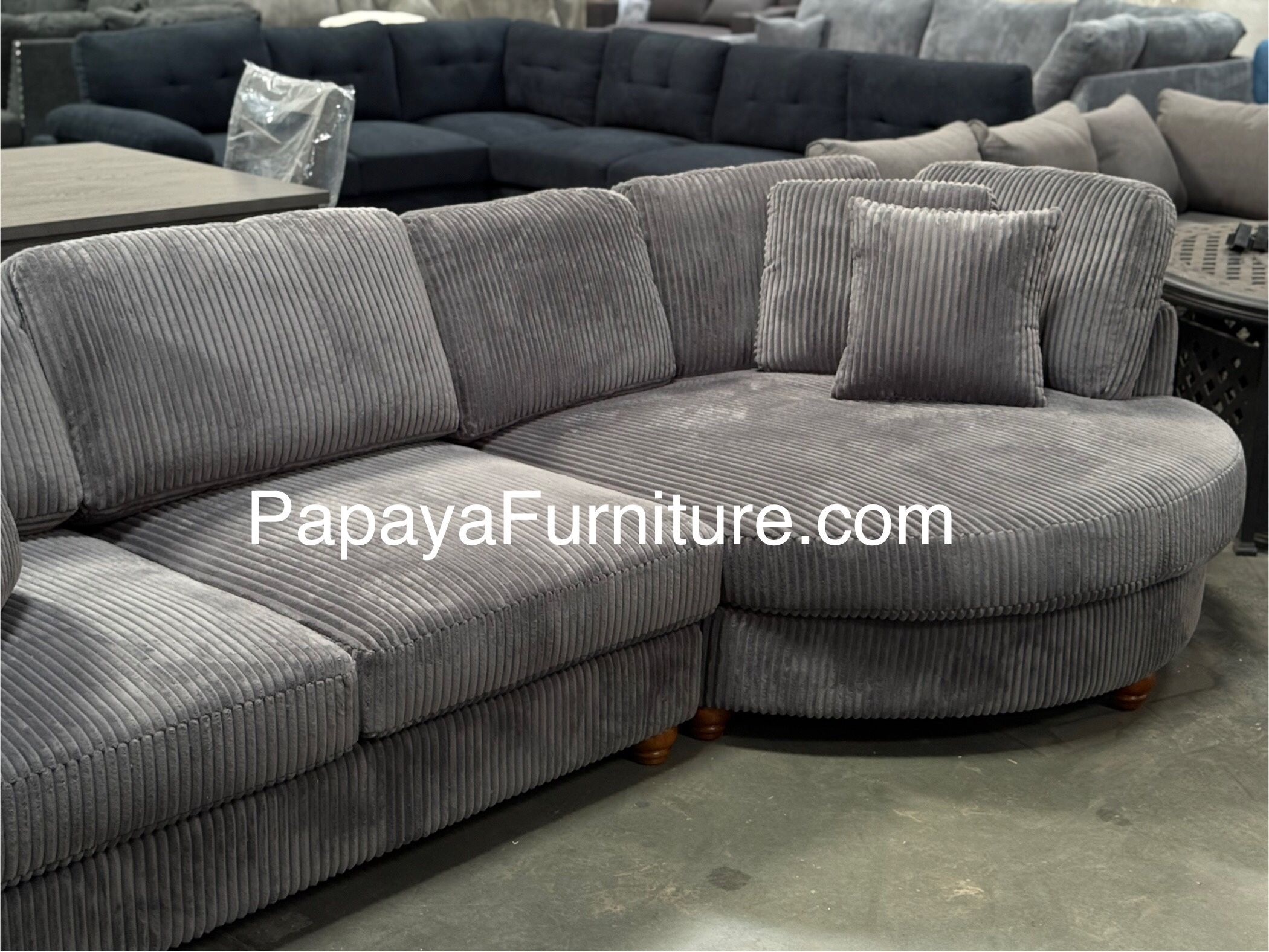 New 125” Large Chaise Sectional Couch Soft Fabric Dark Grey