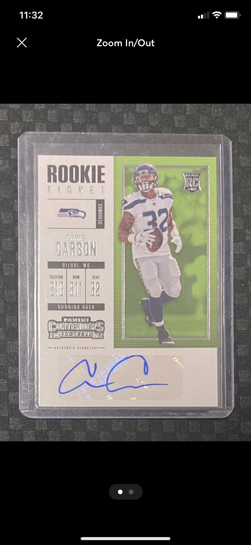 🔥 2017 Panini Contenders Rookie Ticket Chris Carson Auto Seattle Seahawks Football Card RC  🔥 🏈 