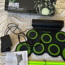 Almost New Digital Drum Pad With Growing In The Dark Drum Sticks 