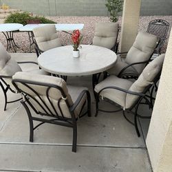 Patio Table And 2 Lounge Chairs With Ottomans 